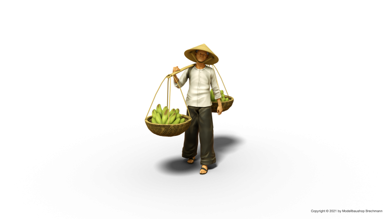 Vietnam Serie. Landarbeiter trägt Bananen.